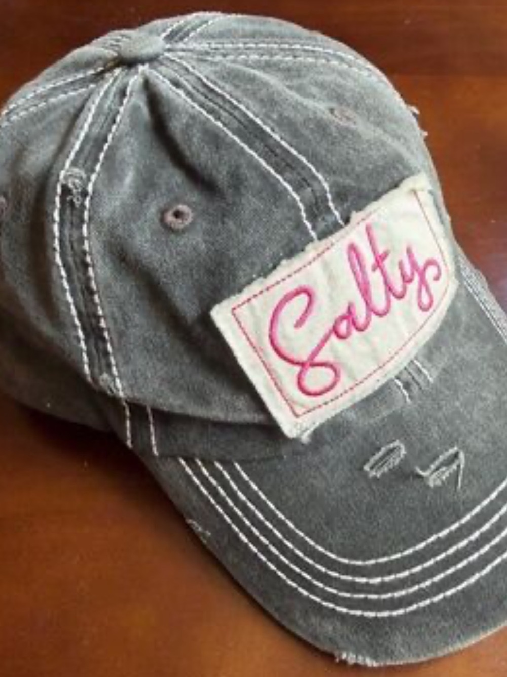 The Spring Shop Gray White Stitching Stone Washed Distressed Salty Patch Cap